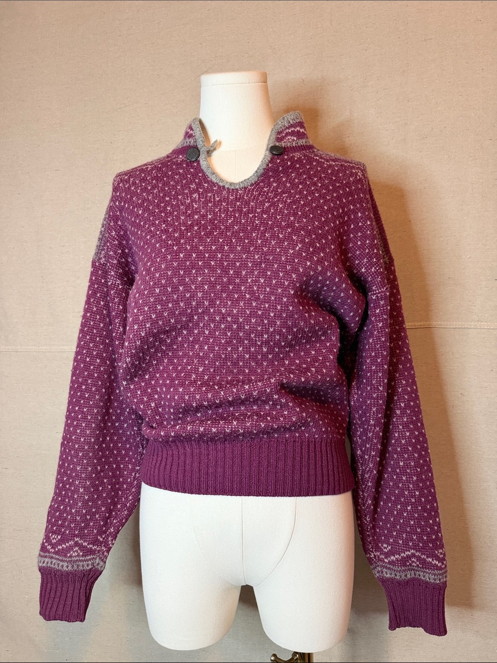 Vintage Purple Crewneck Sweater with Gray Trim size medium